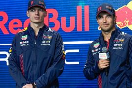 Max Verstappen y Sergio Pérez en la presentación de Red Bull para 2023