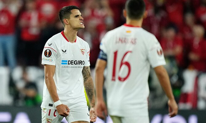 Erik Lamela del Sevilla celebra un gol en semifinales de Europa League