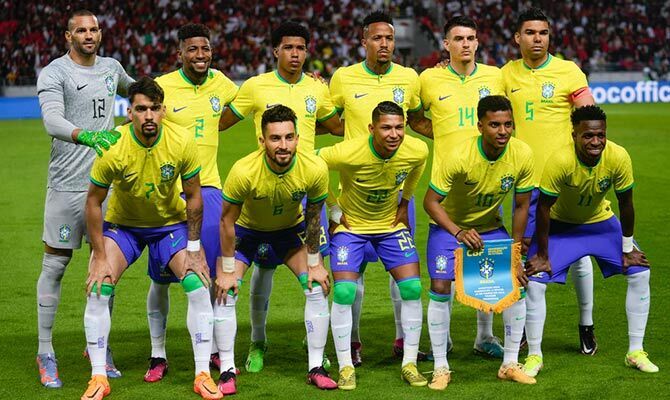 El equipo de la selección de Brasil en el amistoso disputado contra Marruecos