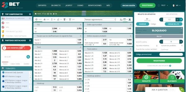 22bet apuestas y mercados