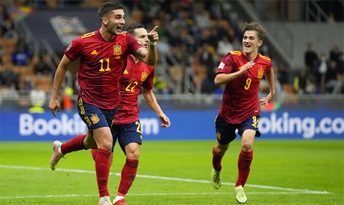 Ferrán Torres celebra un gol en la imagen. Cuotas de la Liga de Naciones en el España Vs Francia.