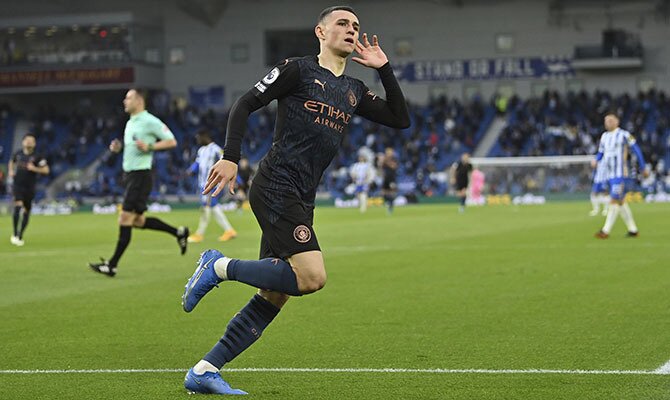 Phil Foden celebra un gol en la imagen. Cuotas Manchester City vs Chelsea, final Champions League.