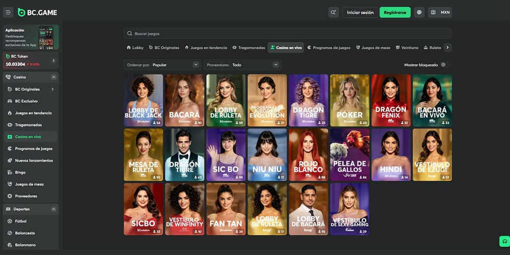 Juegos de BC.GAME Casino en vivo