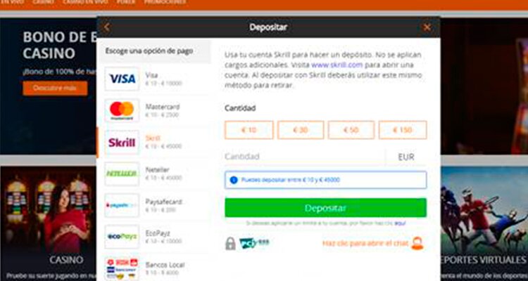 ayuda para depositar con Skrill